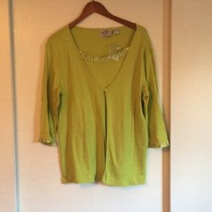 Just Class Lime Green Ruffle Neck Tee Size L